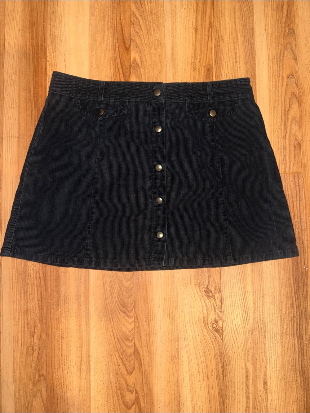 BDG Black Corduroy Button-Front Mini Skirt